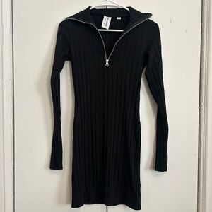 Collusion at ASOS Black Zip Front Ribbed Mini Dress